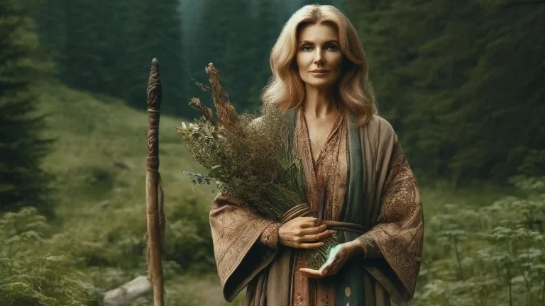 a woman holding a bouquet of plants